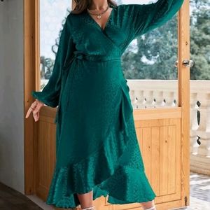 Leopard Pattern Ruffle Trim Tie Side Wrap Dress